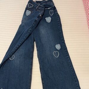 ARULA Dark Blue Wide-Leg Jeans with Heart Patches